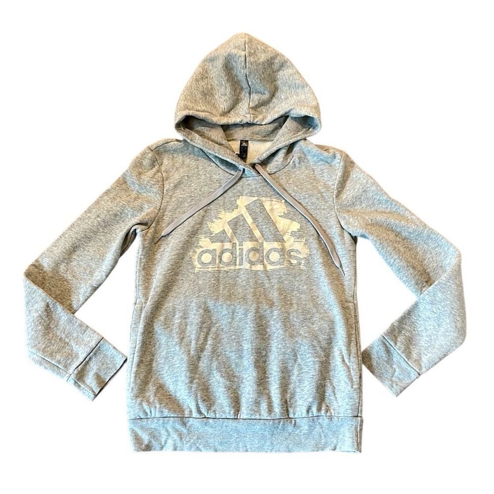 Adidas grey hooded fleece lined sweatshirt size sml - Picture 2 of 10